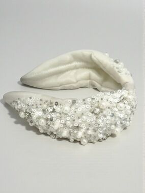 Bridal Pearl Headband White Sequin Embellished Padded Band NWT